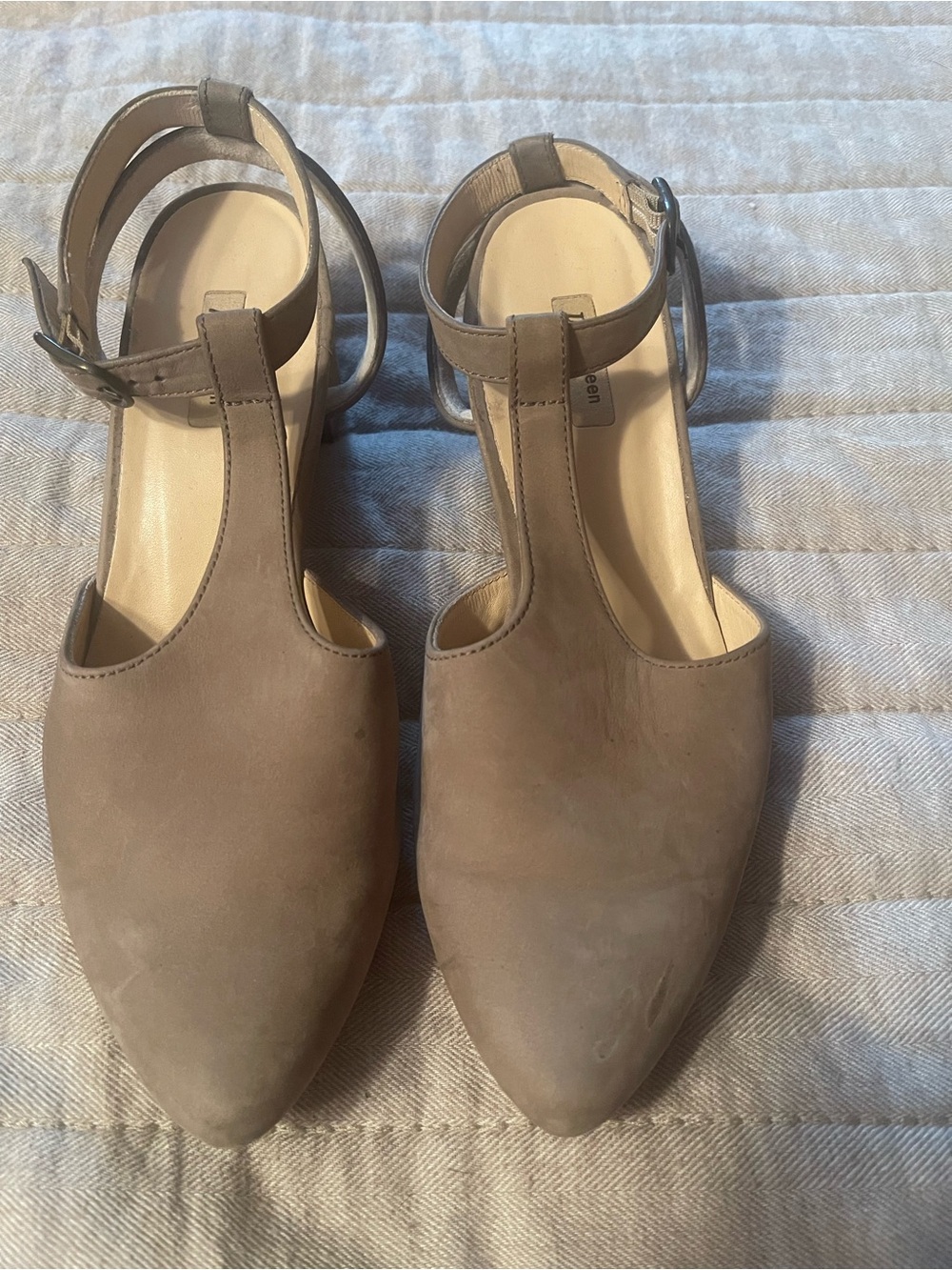 Paul Green Taupe T‑Strap Pointed Toe Heels